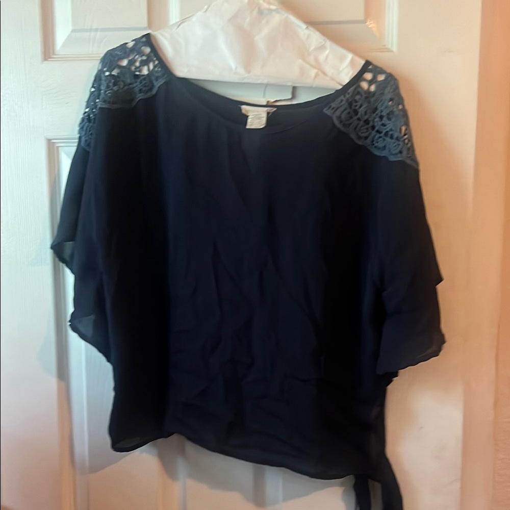Elegant Navy Blue Lace Women's Top